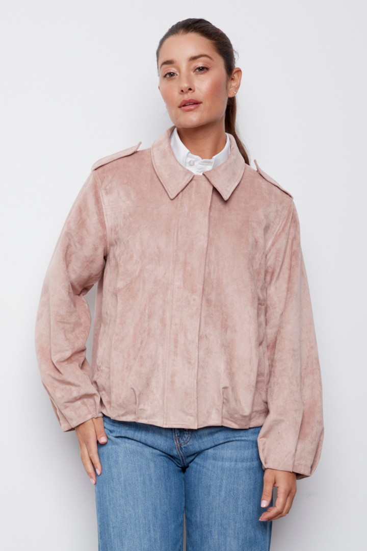 Adroit Atelier Cassidy Faux Suede Jacket in Dusty Pink available at Barbara Katz