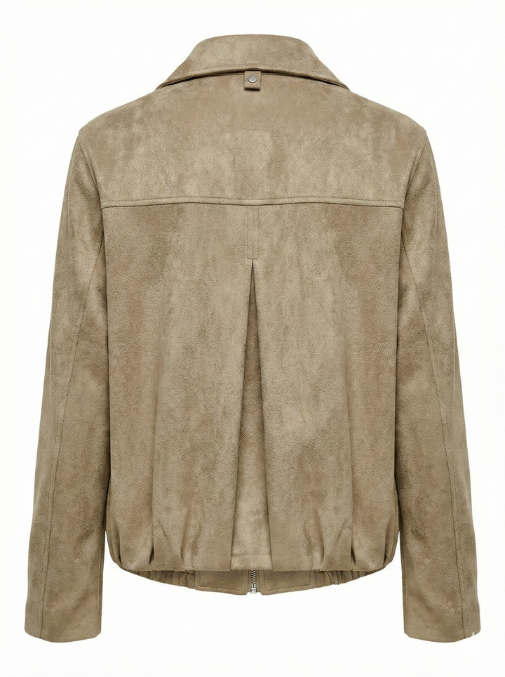 Adroit Atelier Cassidy Faux Suede Jacket in Moss available at Barbara Katz