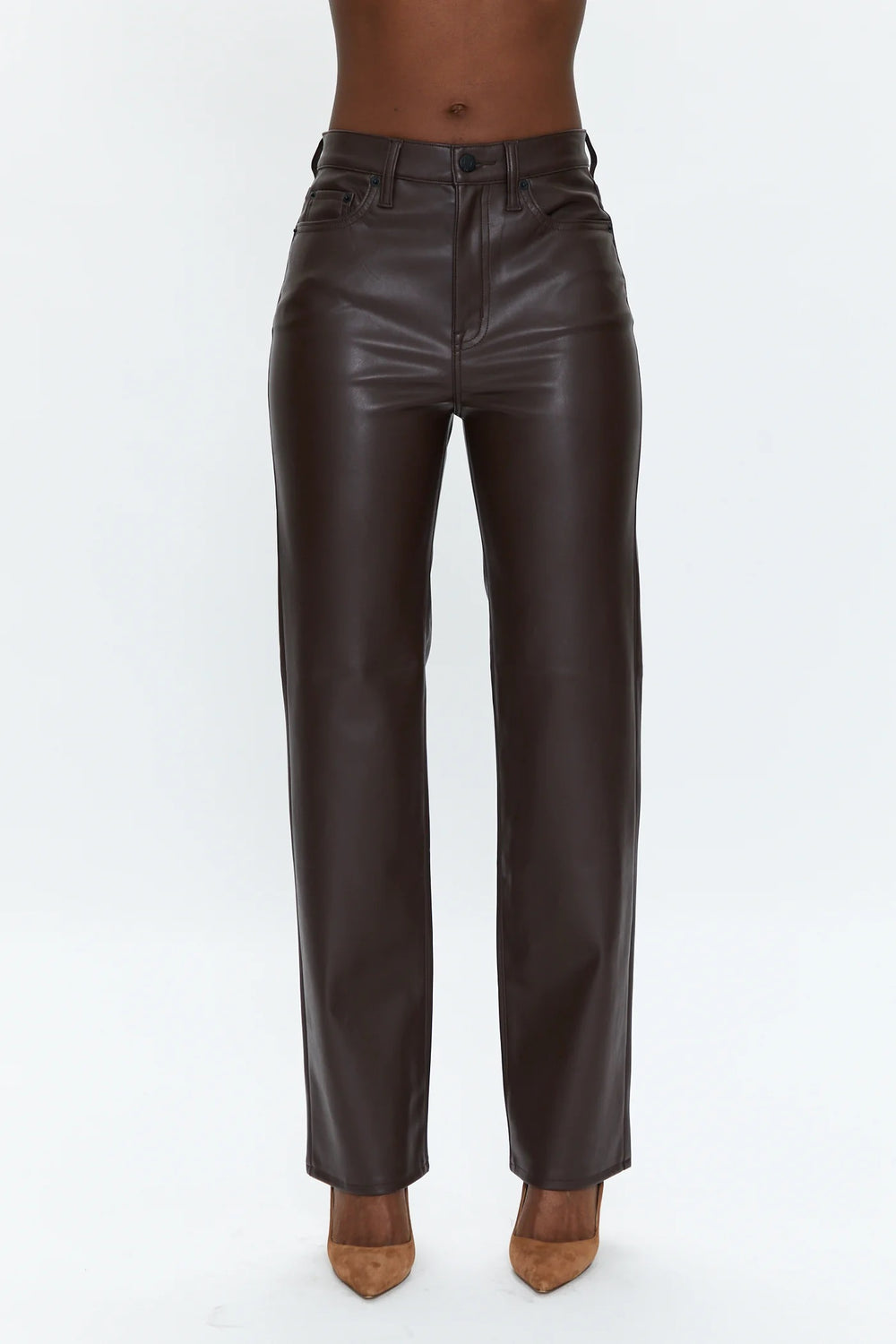 Cassie Vegan Leather Pant - Coffee Bean