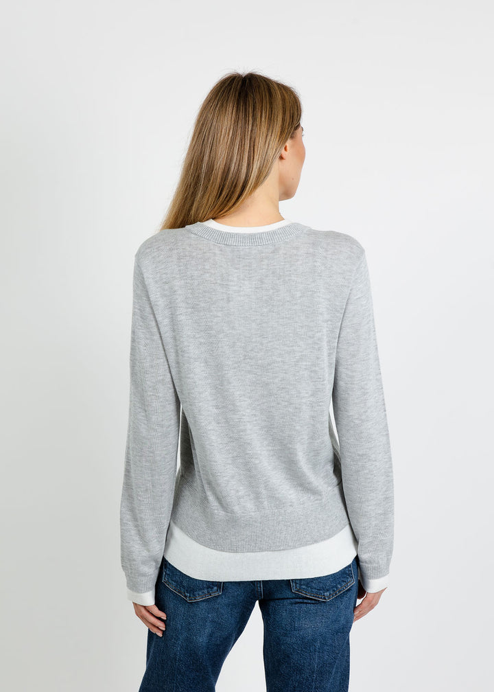 Central Park West Coen Layered V-Neck Sweater in Heather Grey available at Barbara Katz
