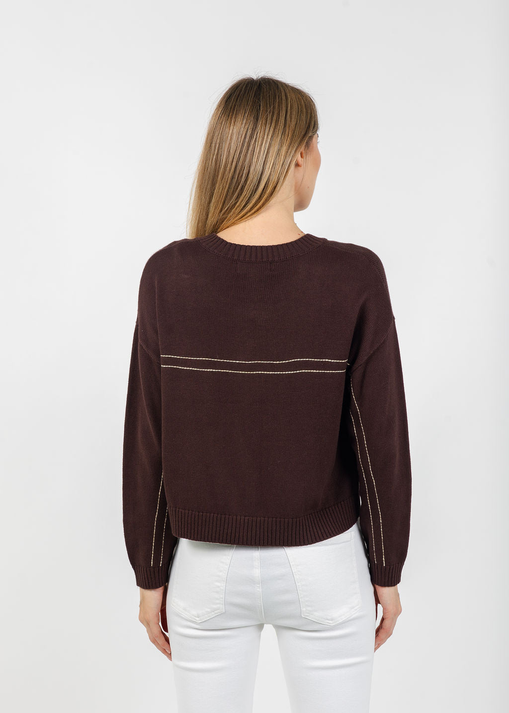 Central Park West Dean Topstitch Sweater - Chocolate