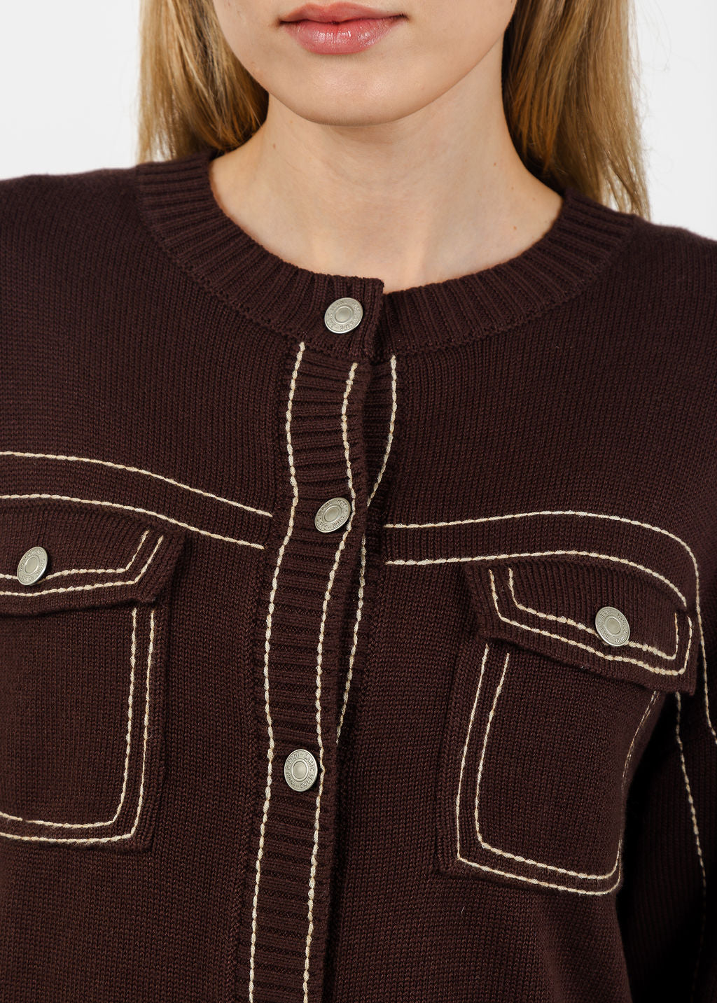 Central Park West Dean Topstitch Sweater - Chocolate