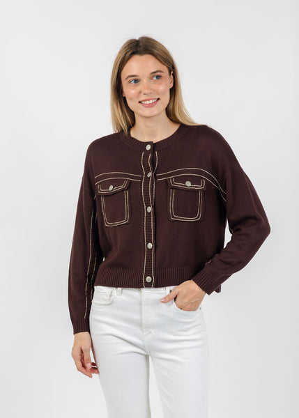 Central Park West Dean Topstitch Sweater - Chocolate