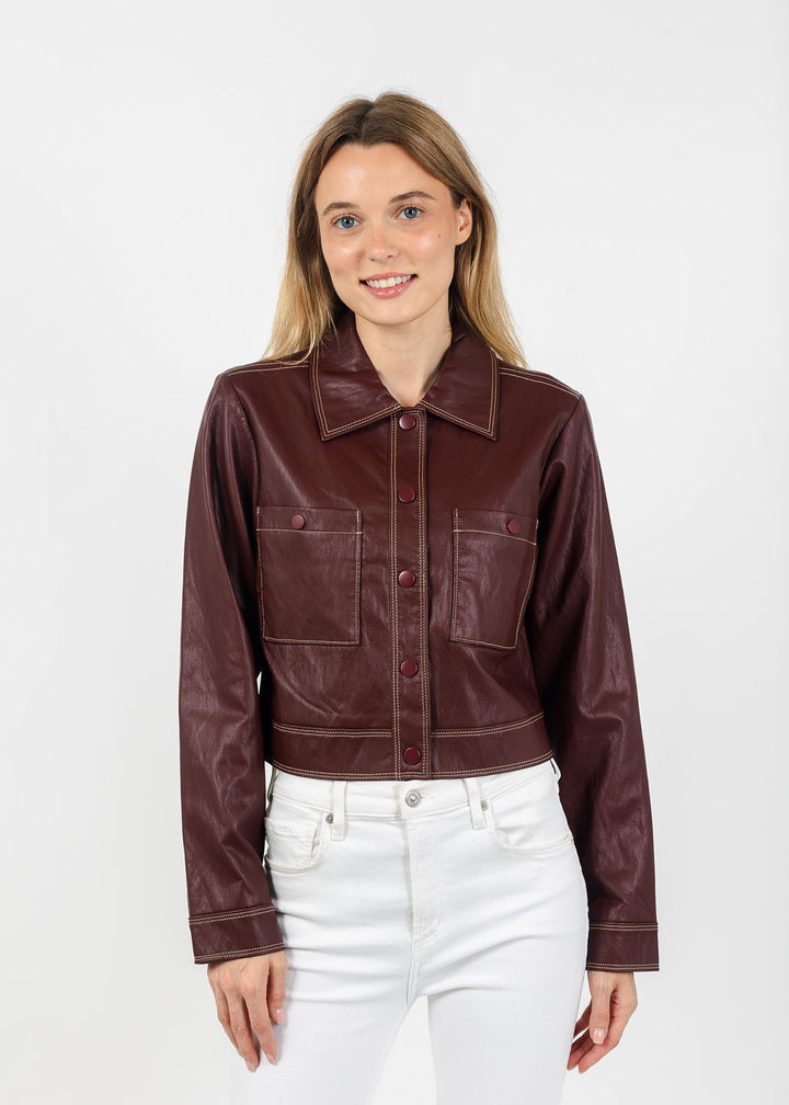 Central Park West Hazel Topstitch Jacket in Burgundy available at Barbara Katz