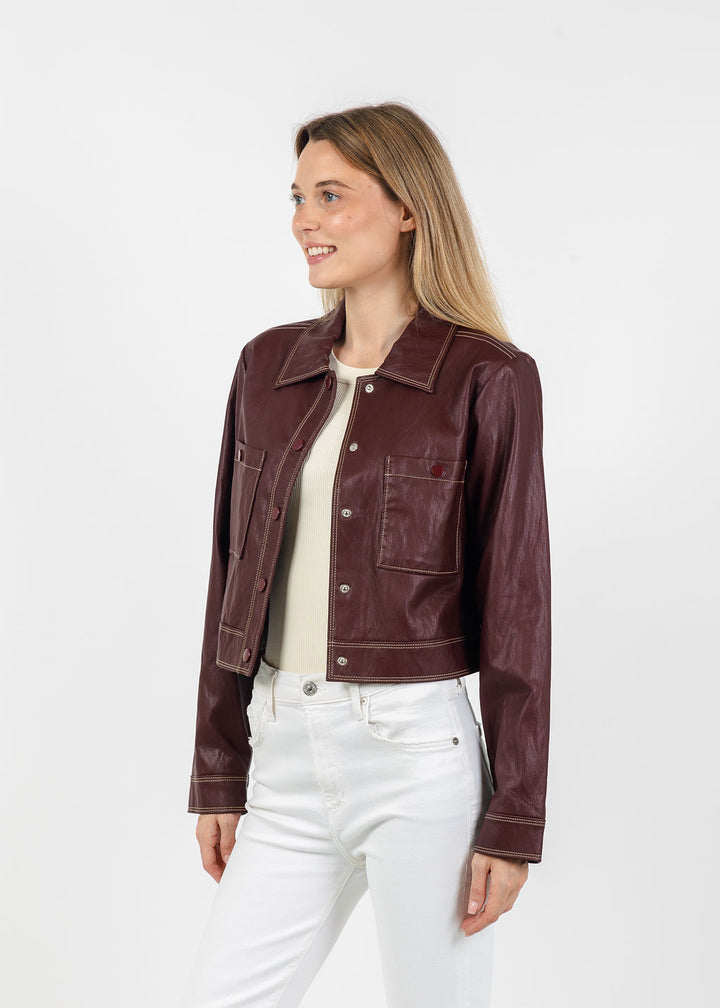 Central Park West Hazel Topstitch Jacket in Burgundy available at Barbara Katz