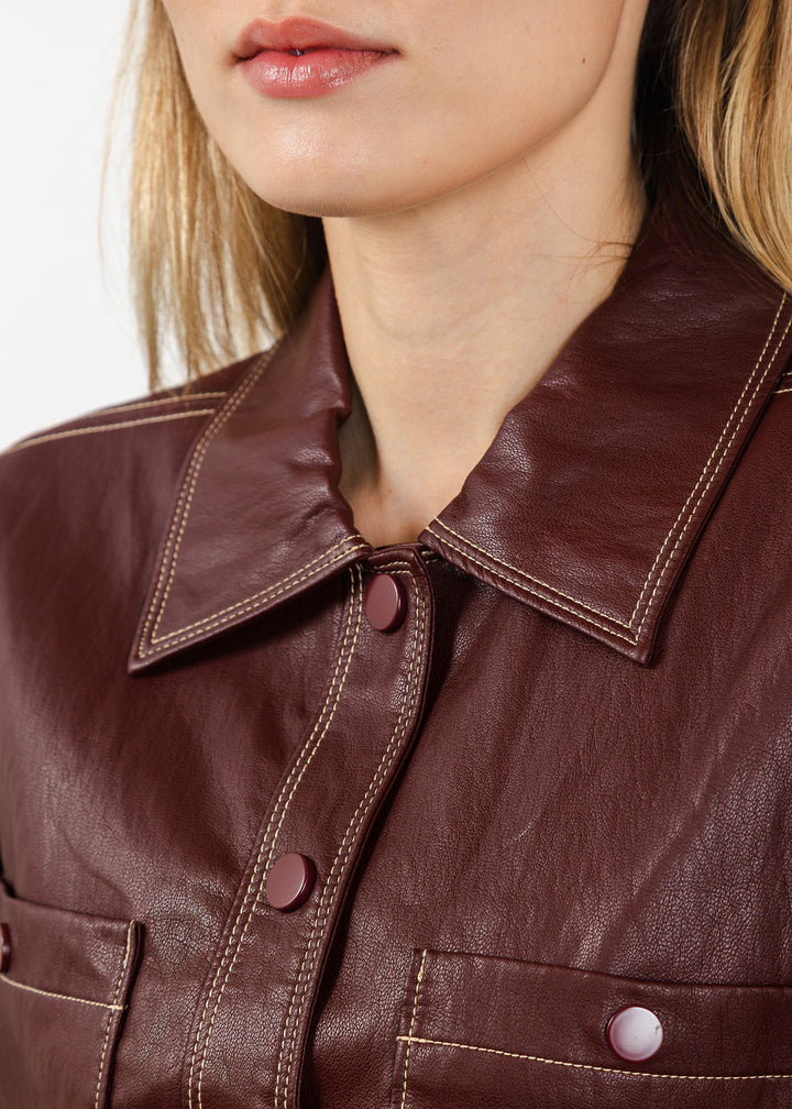 Central Park West Hazel Topstitch Jacket in Burgundy available at Barbara Katz
