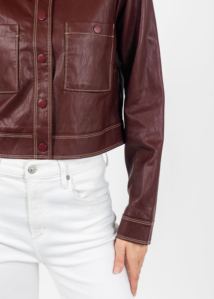 Central Park West Hazel Topstitch Jacket in Burgundy available at Barbara Katz