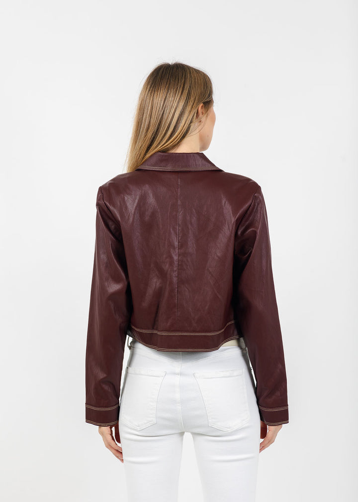 Central Park West Hazel Topstitch Jacket in Burgundy available at Barbara Katz
