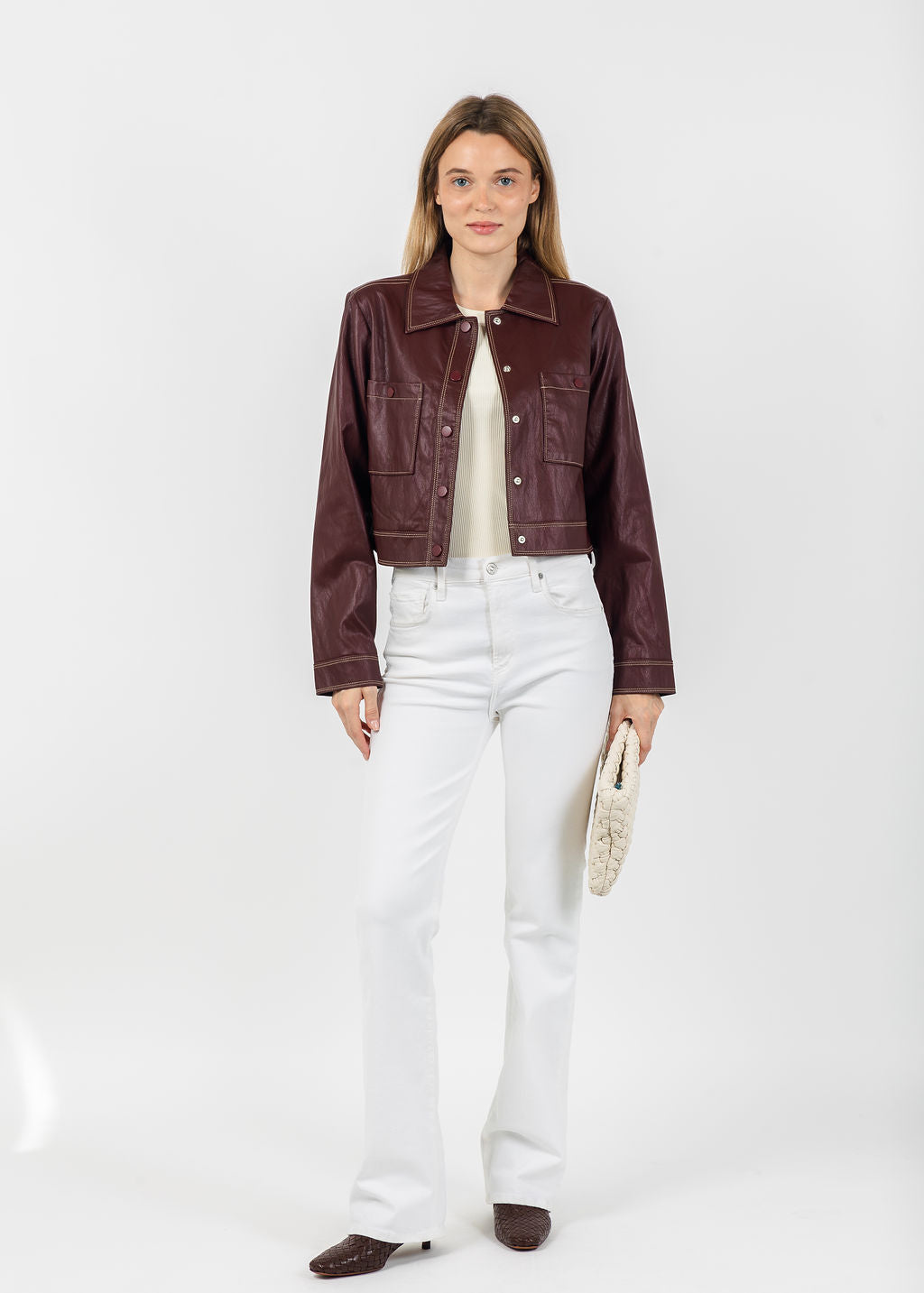Central Park West Hazel Topstitch Jacket in Burgundy available at Barbara Katz