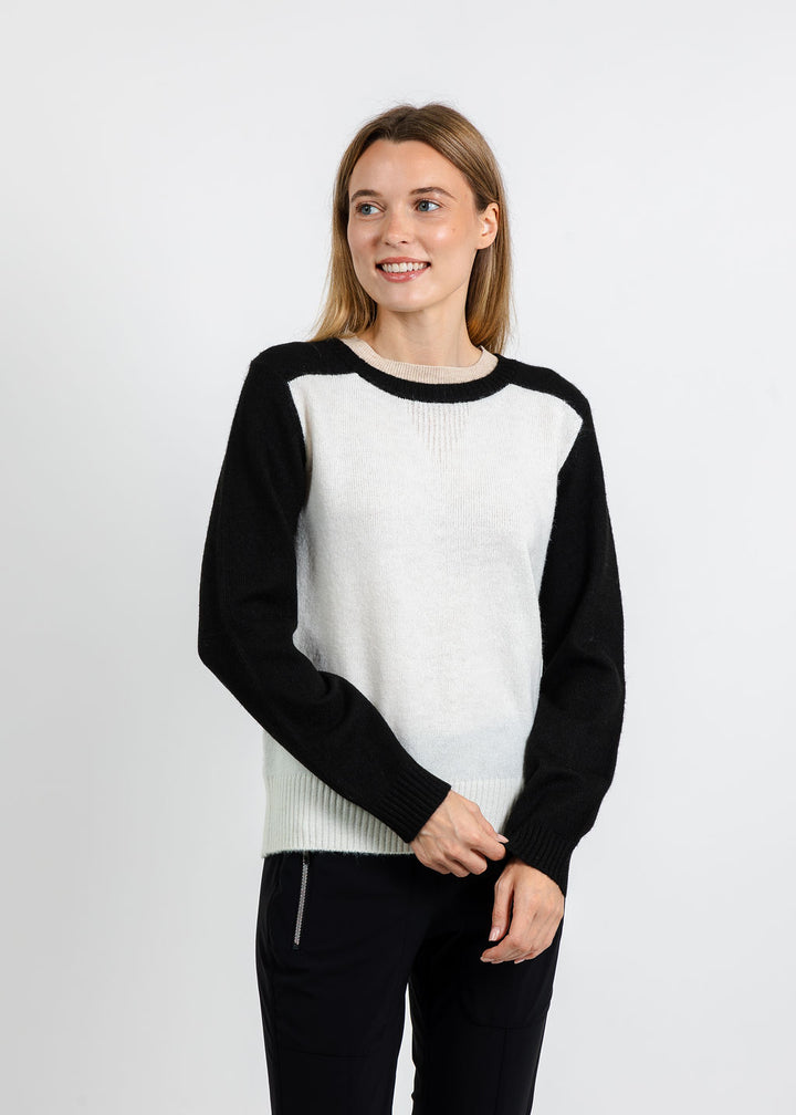 Central Park West Isla Colorblock Crew Sweater in Ivory Combo available at Barbara Katz
