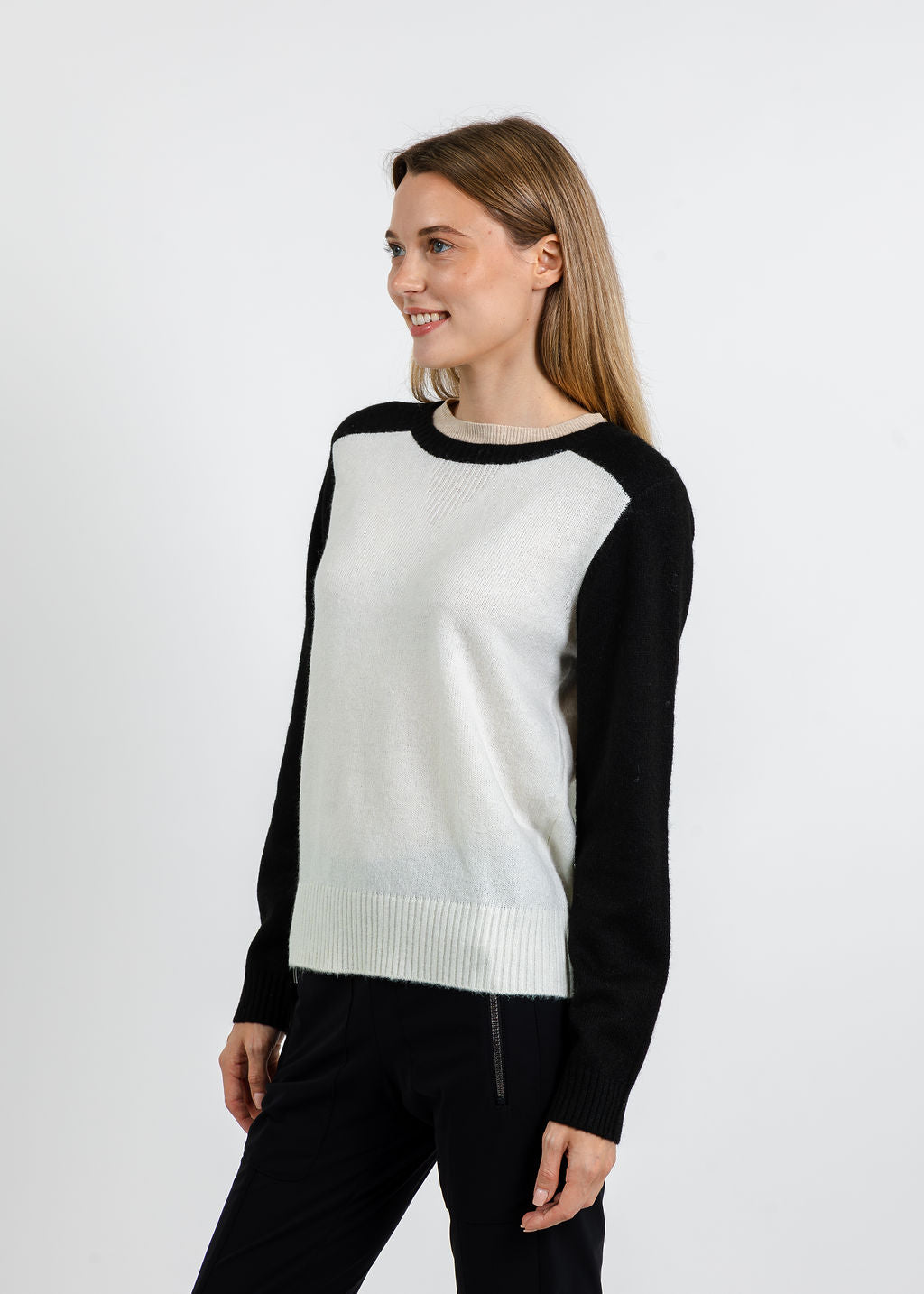 Central Park West Isla Colorblock Crew Sweater in Ivory Combo available at Barbara Katz