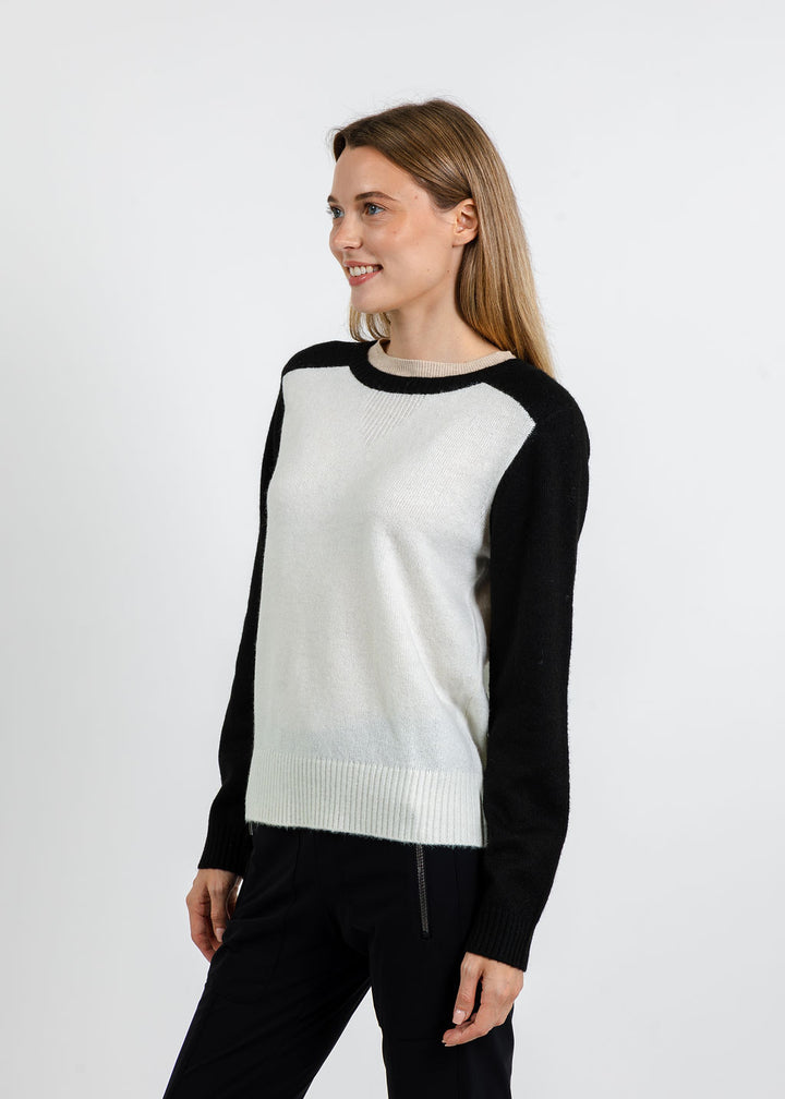 Central Park West Isla Colorblock Crew Sweater in Ivory Combo available at Barbara Katz