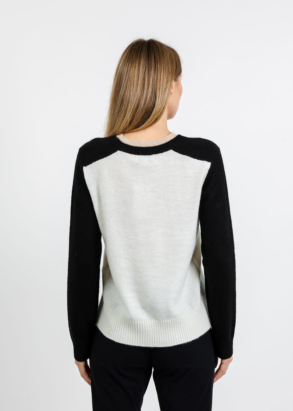 Central Park West Isla Colorblock Crew Sweater in Ivory Combo available at Barbara Katz