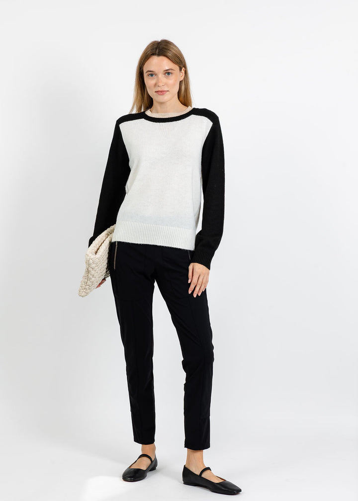 Central Park West Isla Colorblock Crew Sweater in Ivory Combo available at Barbara Katz