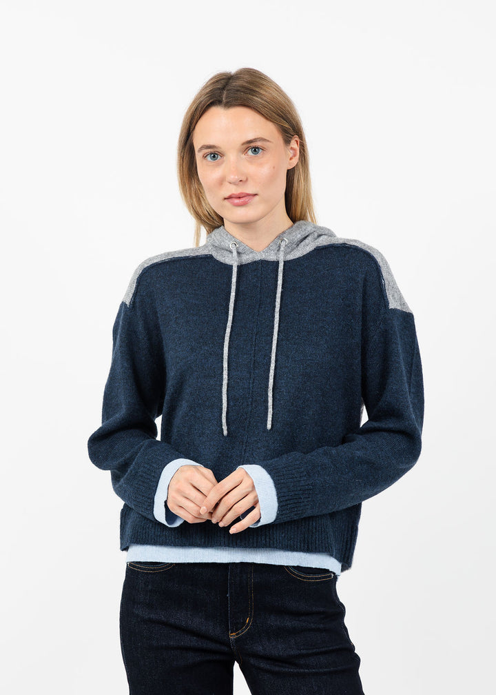Central Park West Isla Layered Hoodie in Blue Combo available at Barbara Katz