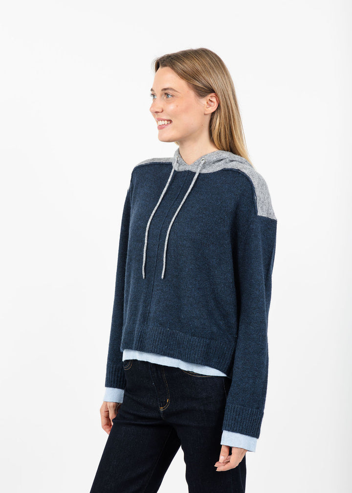 Central Park West Isla Layered Hoodie in Blue Combo available at Barbara Katz