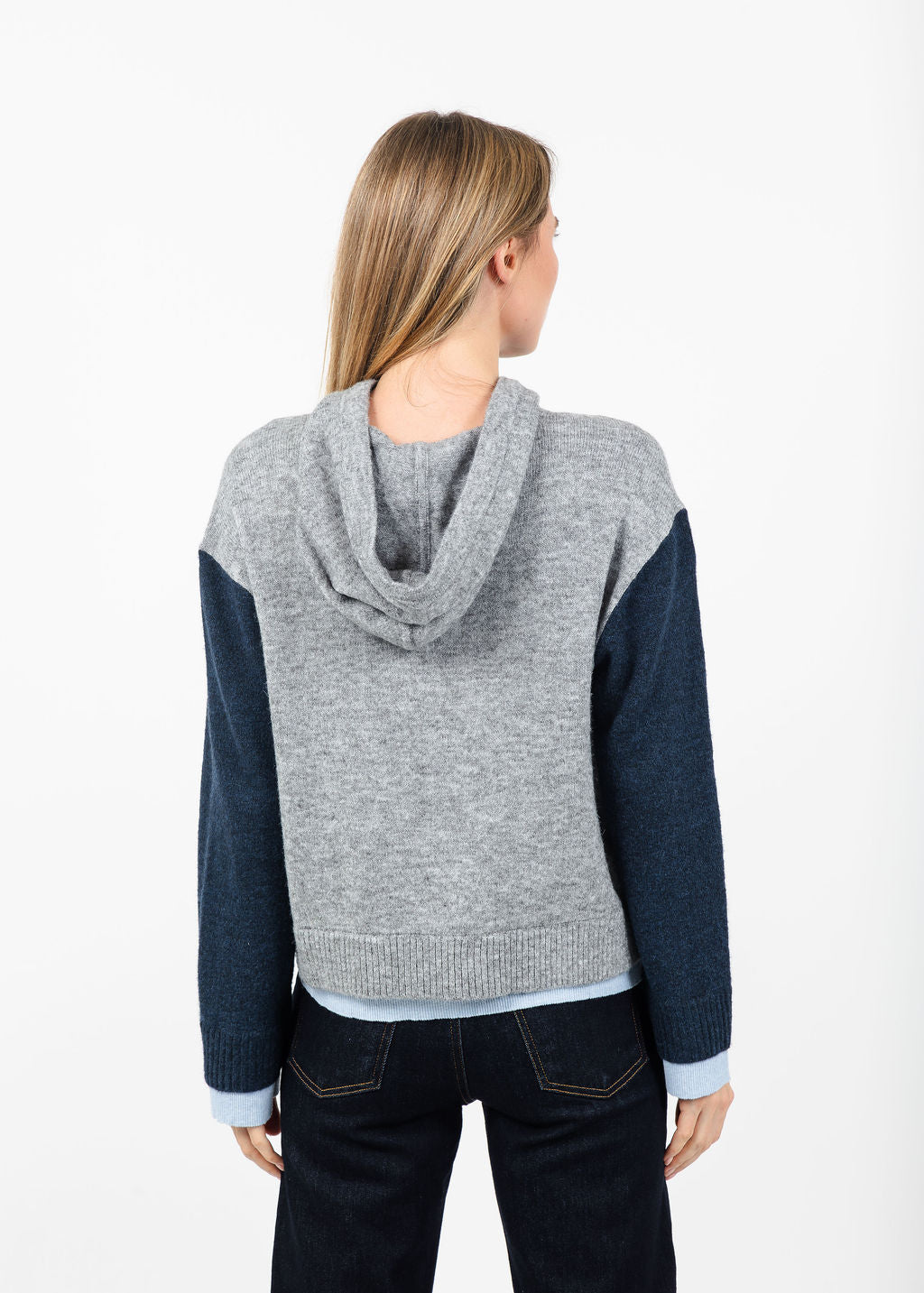 Central Park West Isla Layered Hoodie in Blue Combo available at Barbara Katz