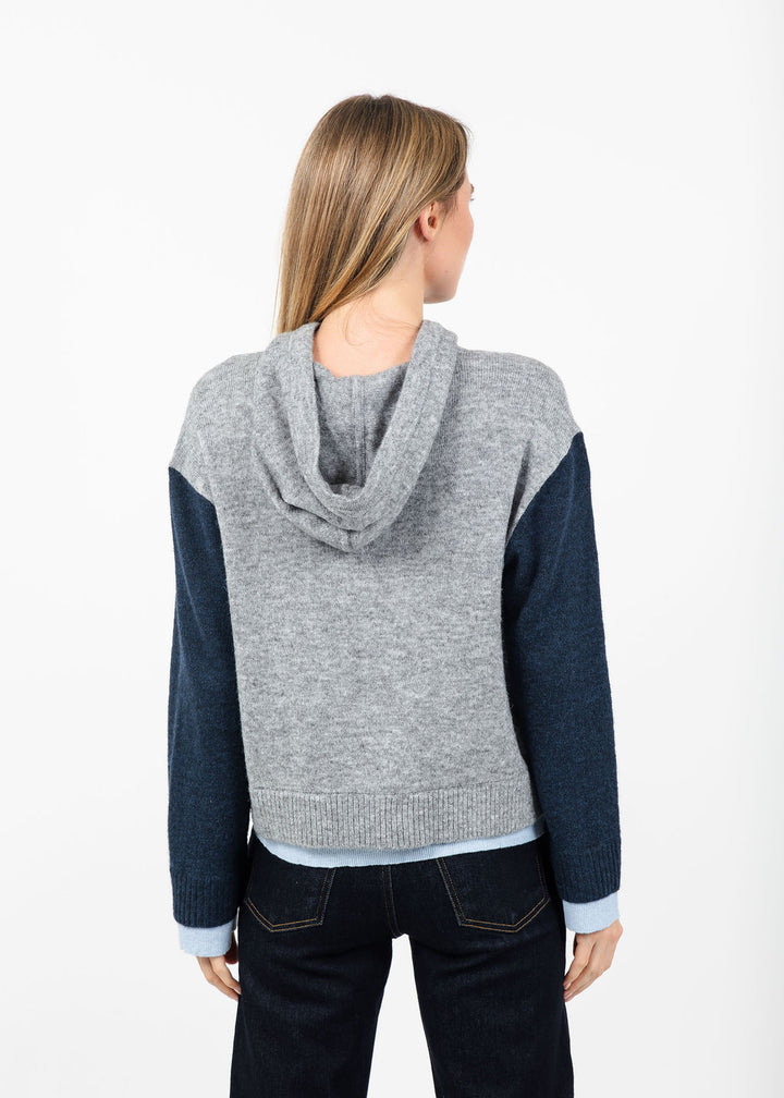 Central Park West Isla Layered Hoodie in Blue Combo available at Barbara Katz