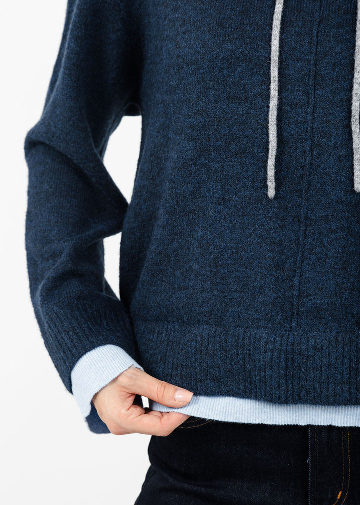 Central Park West Isla Layered Hoodie in Blue Combo available at Barbara Katz