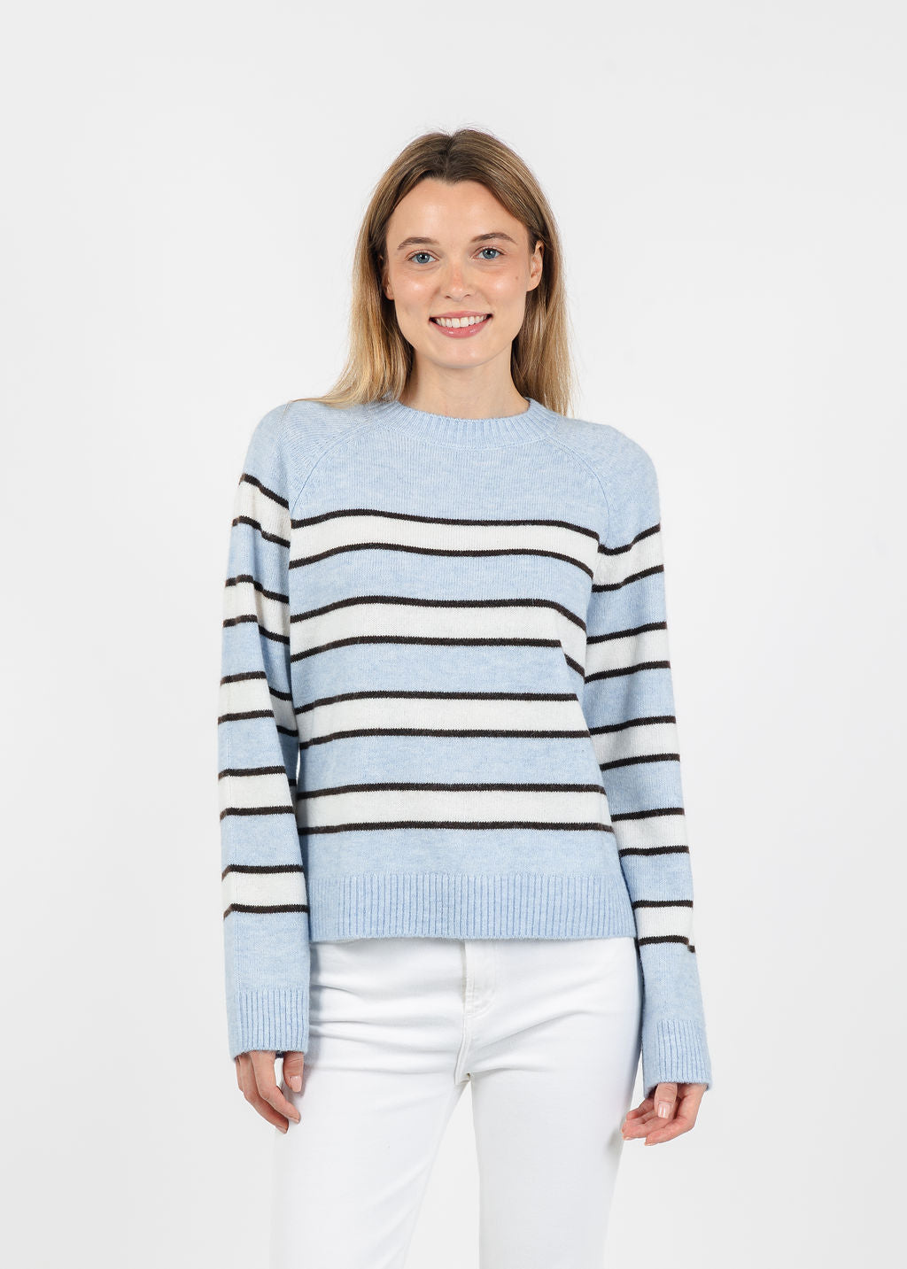 Central Park West Isla Stripe Oversized Raglan Sweater in Blue Combo available at Barbara Katz