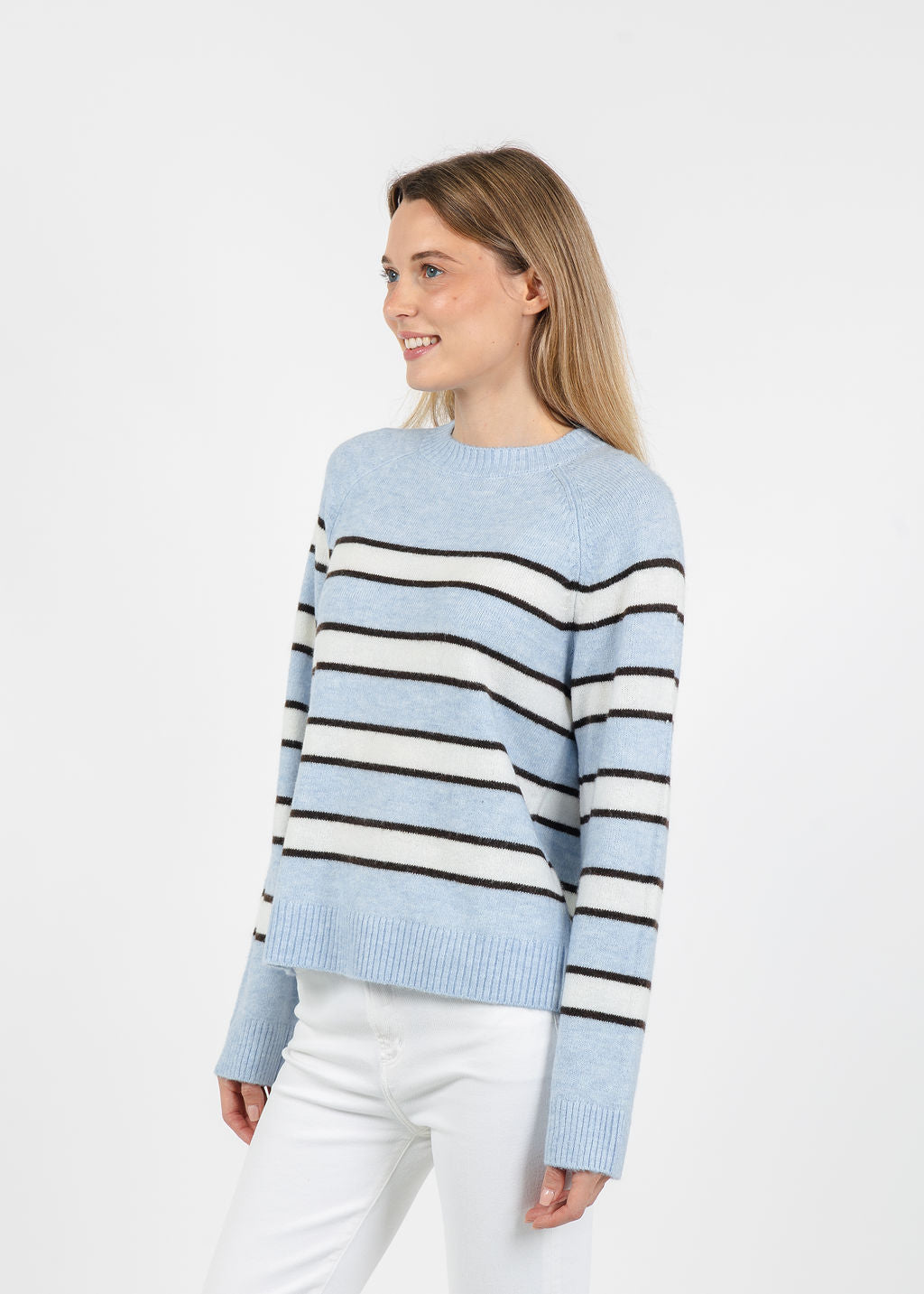 Central Park West Isla Stripe Oversized Raglan Sweater in Blue Combo available at Barbara Katz