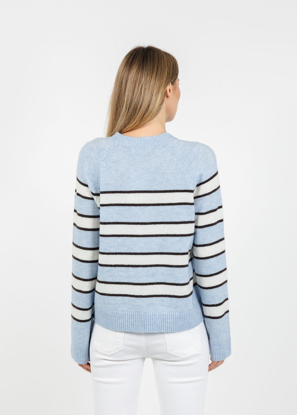 Central Park West Isla Stripe Oversized Raglan Sweater in Blue Combo available at Barbara Katz