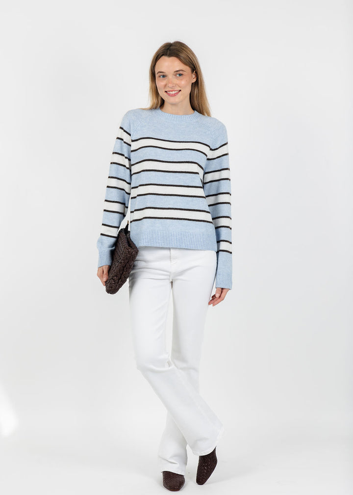 Central Park West Isla Stripe Oversized Raglan Sweater in Blue Combo available at Barbara Katz