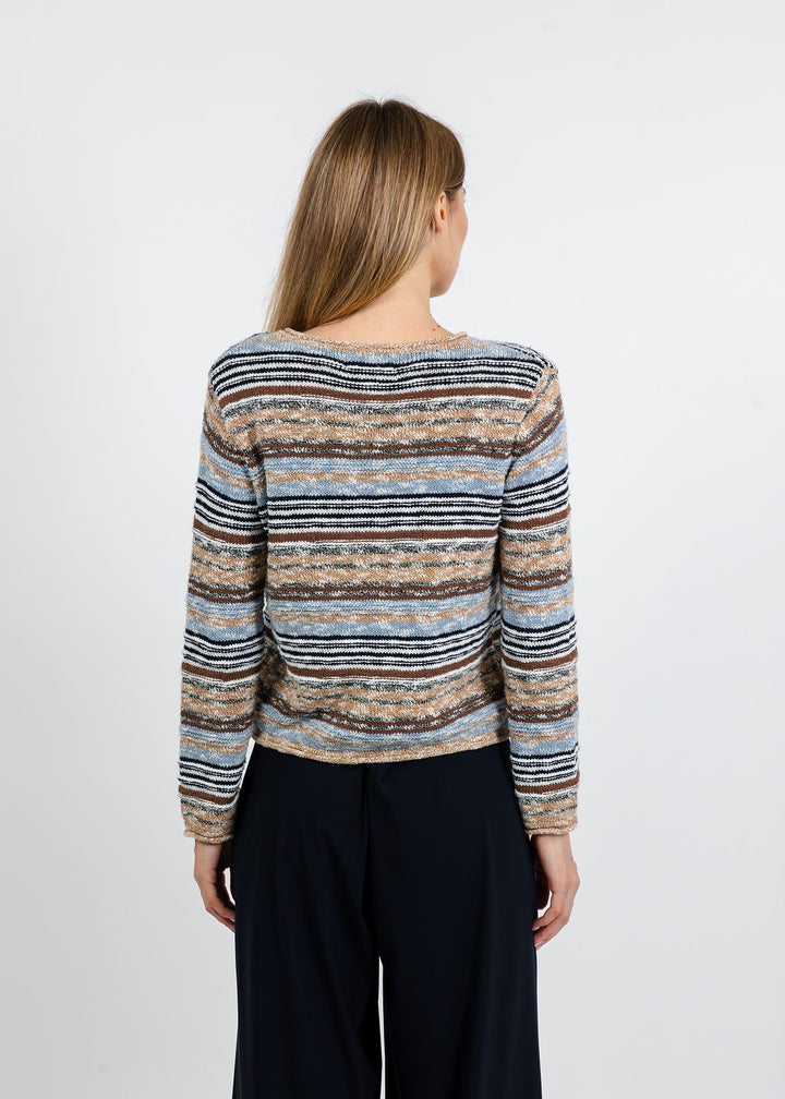 Central Park West Marlon Textured Stitch Cardigan in Brown Blue/Multi available at Barbara Katz