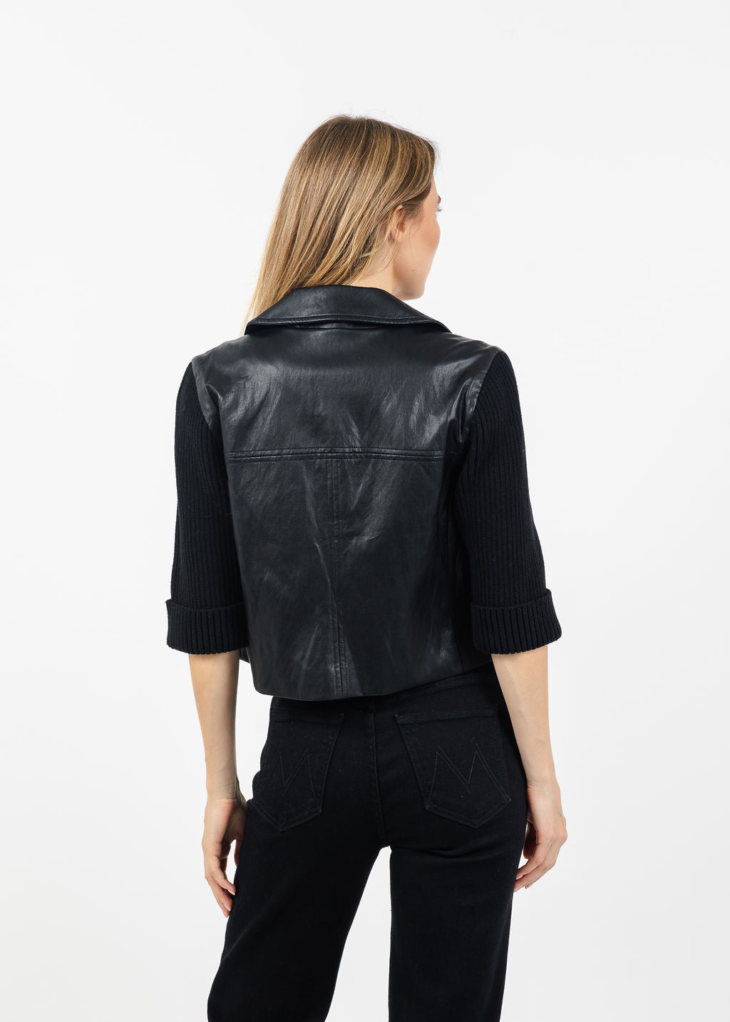 Central Park West Quinn Cropped Vegan Sweater Jacket in Black available at Barbara Katz