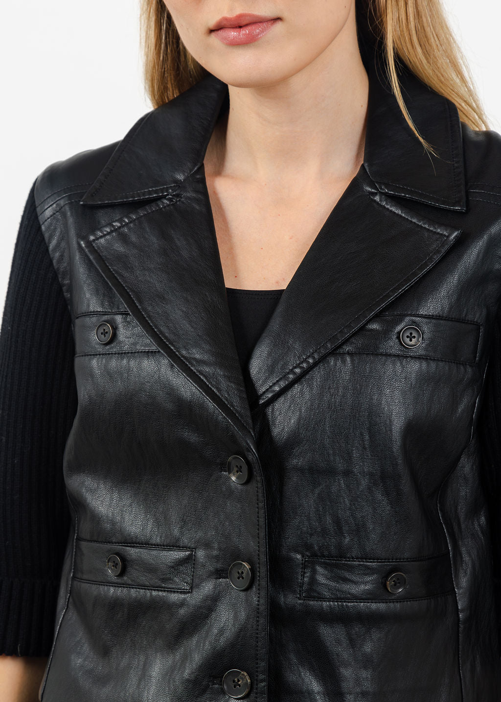 Central Park West Quinn Cropped Vegan Sweater Jacket in Black available at Barbara Katz