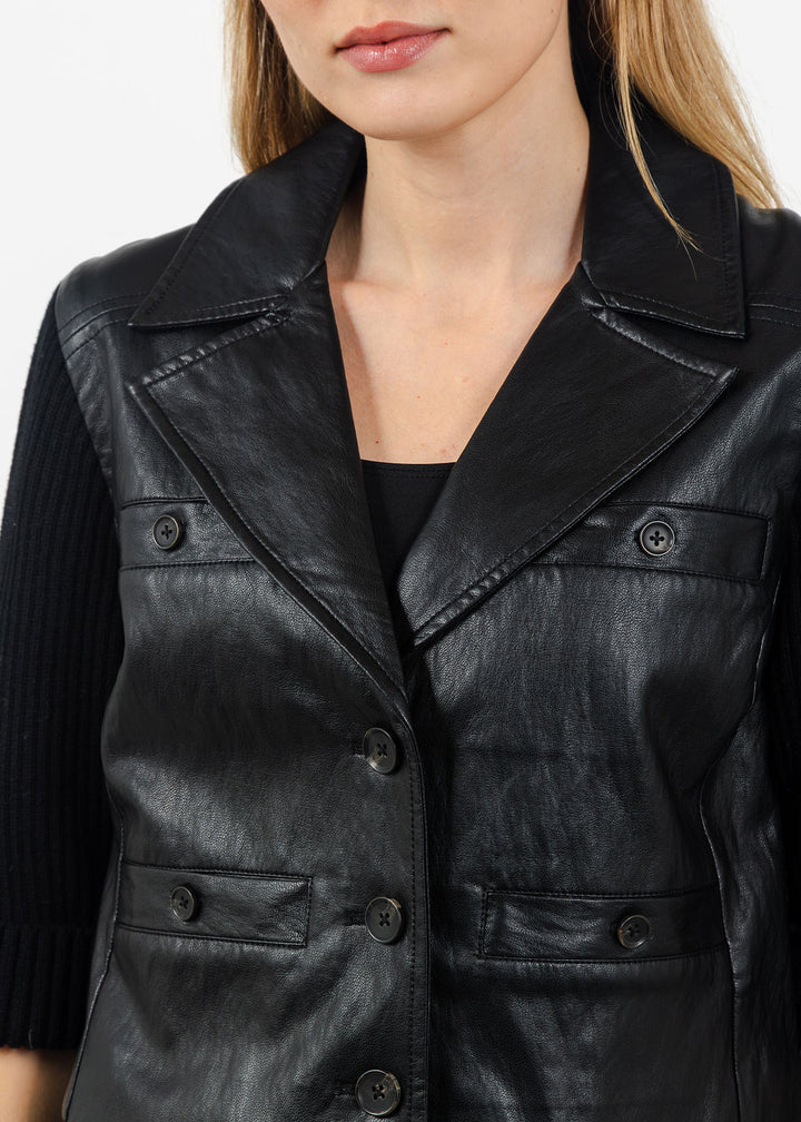 Central Park West Quinn Cropped Vegan Sweater Jacket in Black available at Barbara Katz