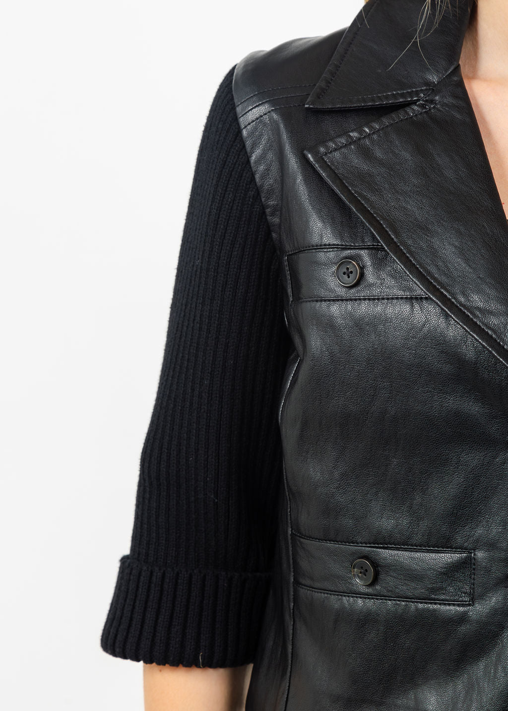 Central Park West Quinn Cropped Vegan Sweater Jacket in Black available at Barbara Katz