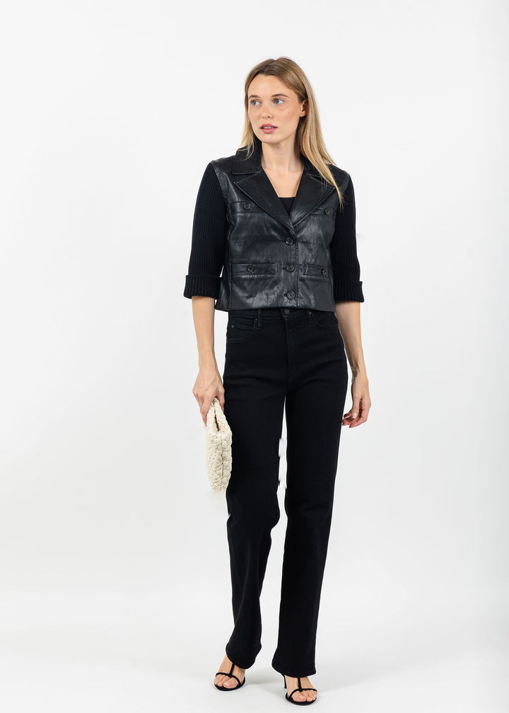 Central Park West Quinn Cropped Vegan Sweater Jacket in Black available at Barbara Katz