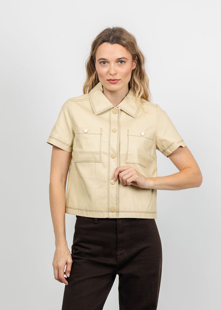 Central Park West Quinn Short Sleeve Vegan Cropped Jacket in Bone available at Barbara Katz