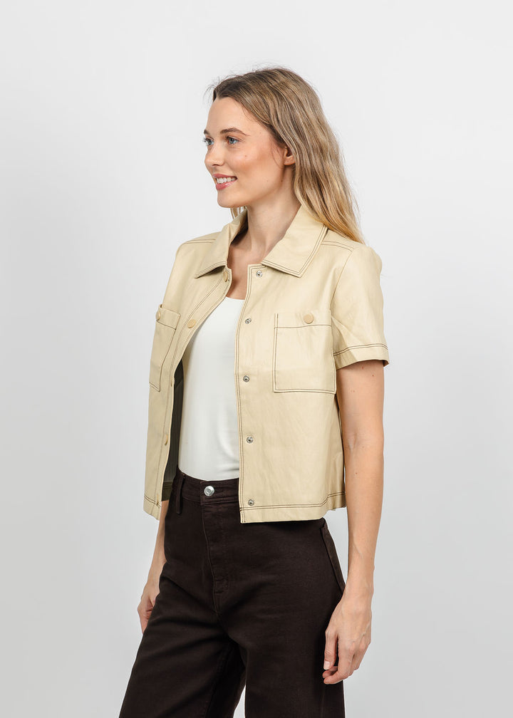 Central Park West Quinn Short Sleeve Vegan Cropped Jacket in Bone available at Barbara Katz