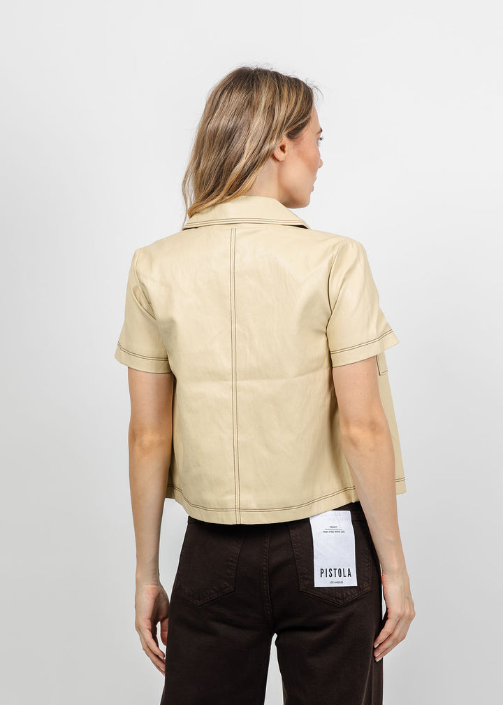 Central Park West Quinn Short Sleeve Vegan Cropped Jacket in Bone available at Barbara Katz