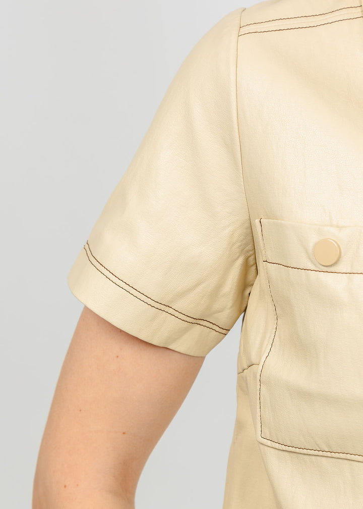 Central Park West Quinn Short Sleeve Vegan Cropped Jacket in Bone available at Barbara Katz