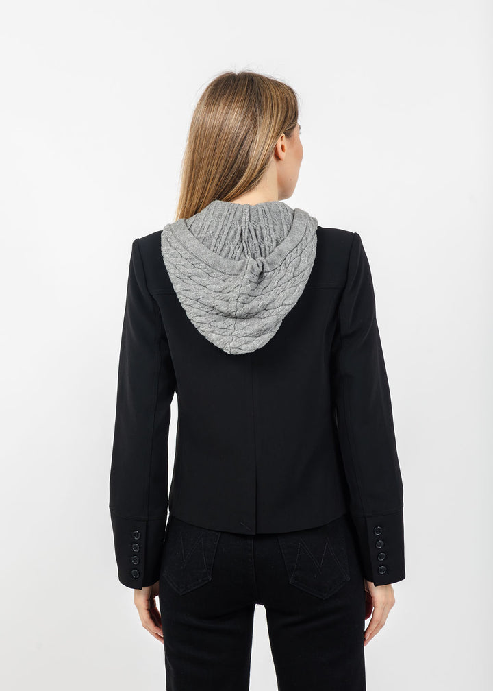 Central Park West Sienna Jacket With Cable Hooded Dickey in Black available at Barbara Katz