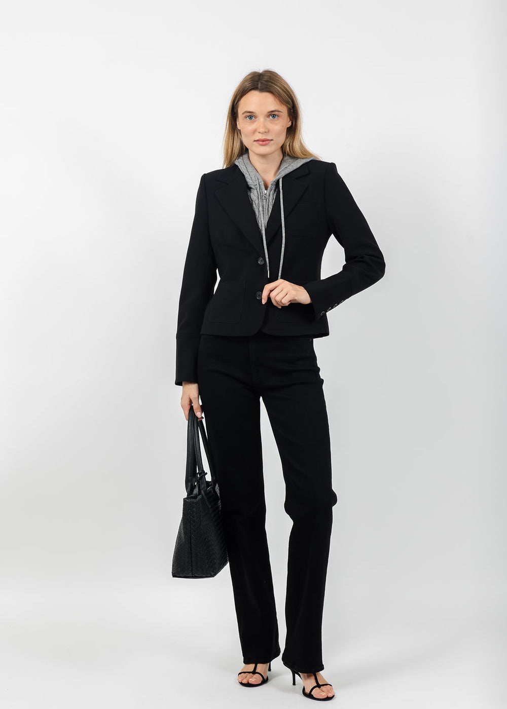 Central Park West Sienna Jacket With Cable Hooded Dickey in Black available at Barbara Katz