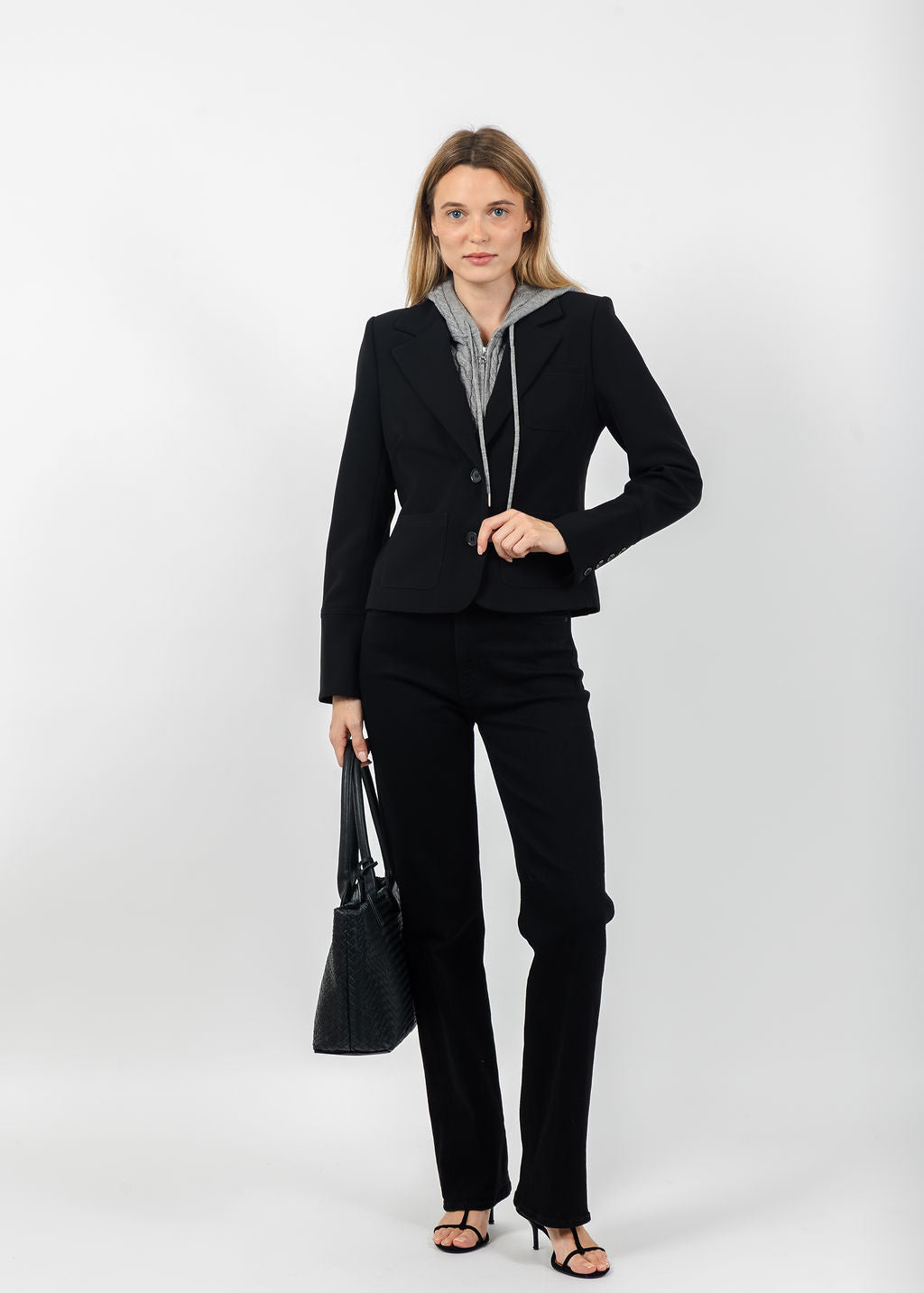 Central Park West Sienna Jacket With Cable Hooded Dickey in Black available at Barbara Katz