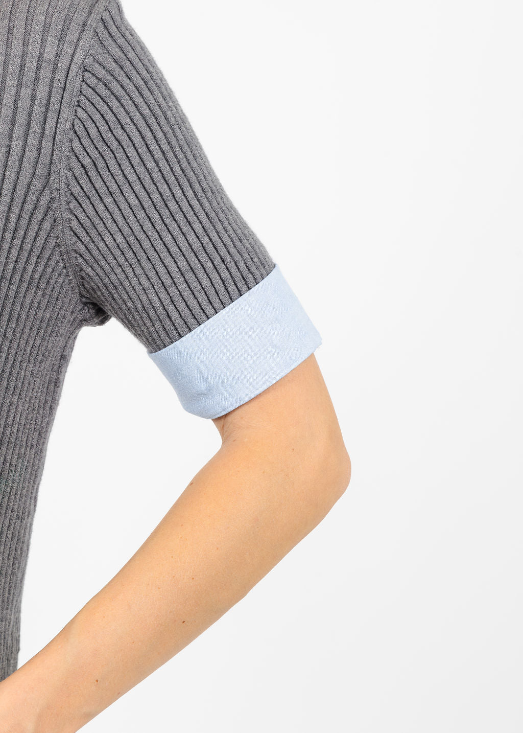 Central Park West Sienna Shirt Cuff Sweater in Grey available at Barbara Katz