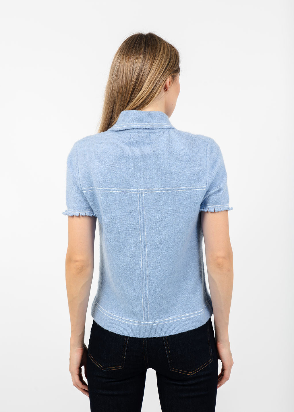 Central Park West Sienna Western Short Sleeve Sweater in Blue available at Barbara Katz
