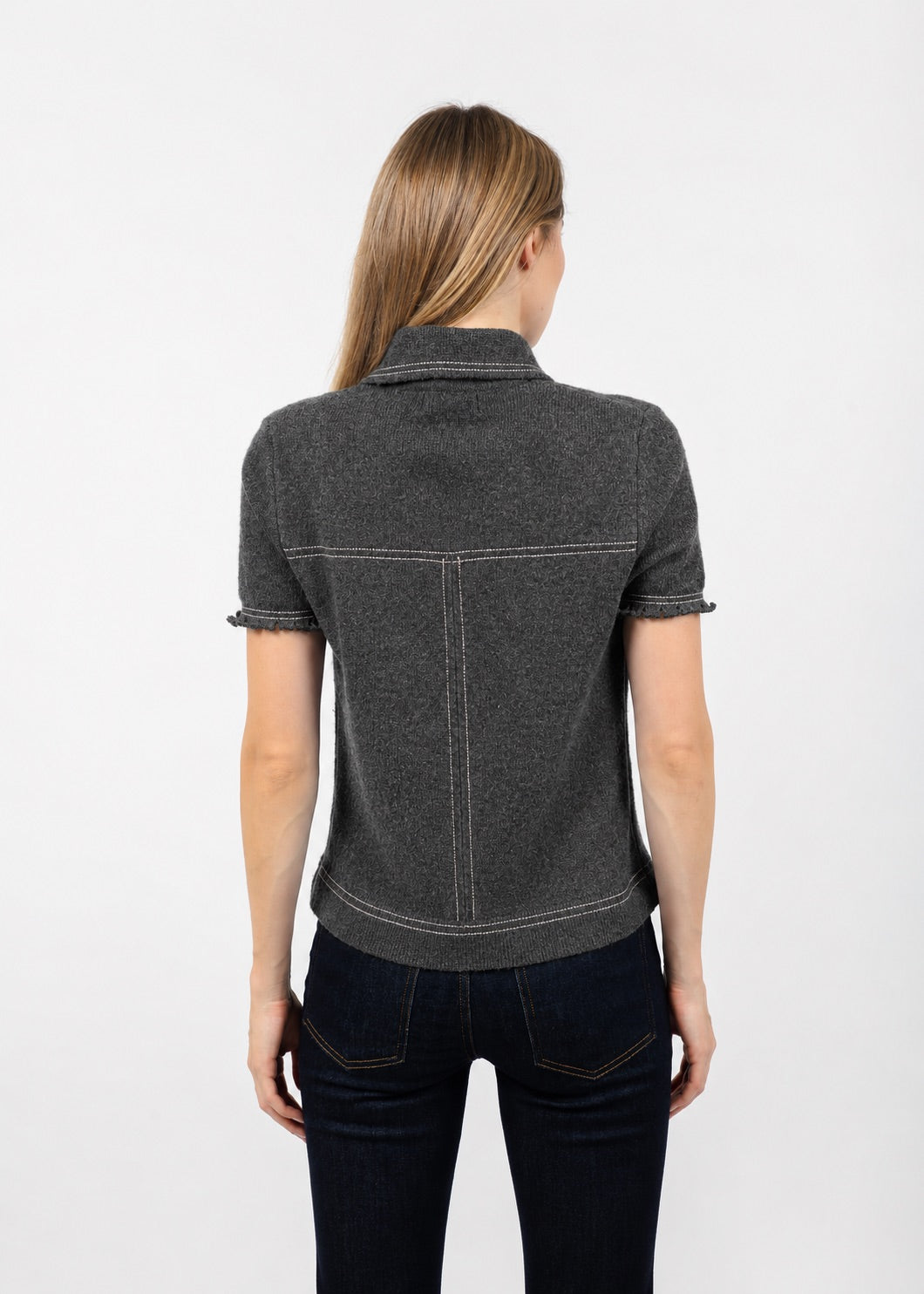 Central Park West Sienna Western Short Sleeve Sweater in Charcoal available at Barbara Katz