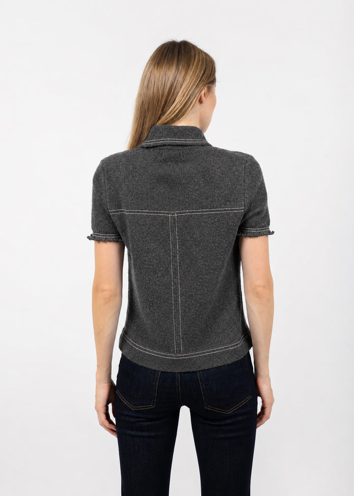 Central Park West Sienna Western Short Sleeve Sweater in Charcoal available at Barbara Katz