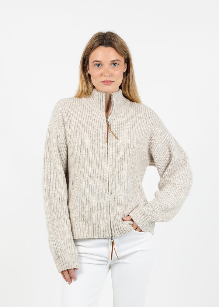 Central Park West Vesper Oversized Chunky Double Zip Sweater in Oat available at Barbara Katz