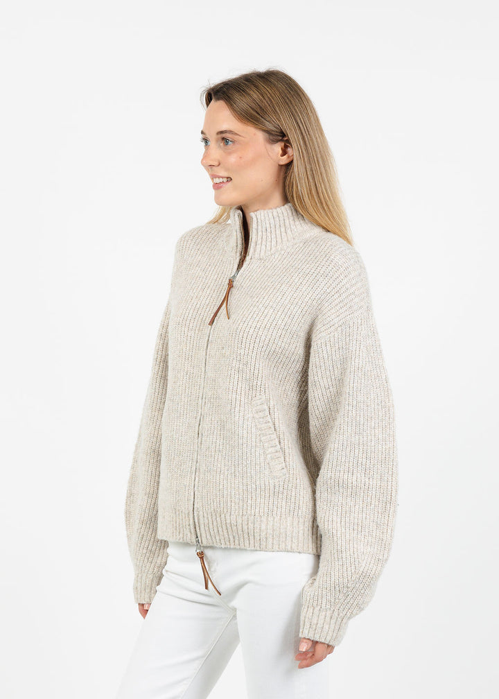Central Park West Vesper Oversized Chunky Double Zip Sweater in Oat available at Barbara Katz