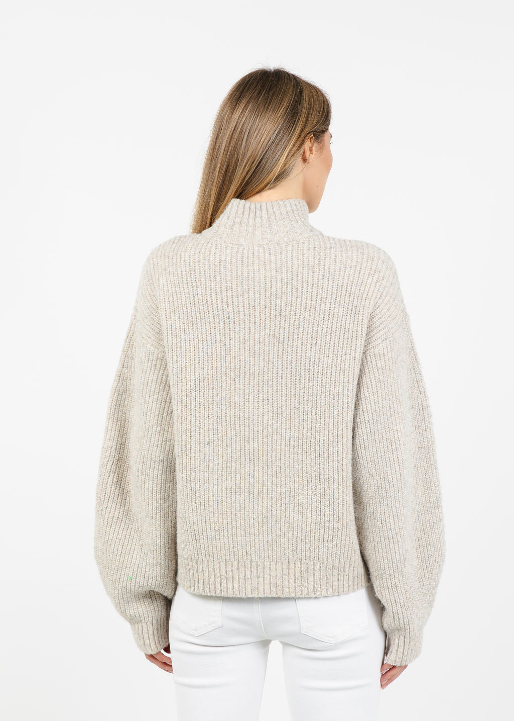 Central Park West Vesper Oversized Chunky Double Zip Sweater in Oat available at Barbara Katz