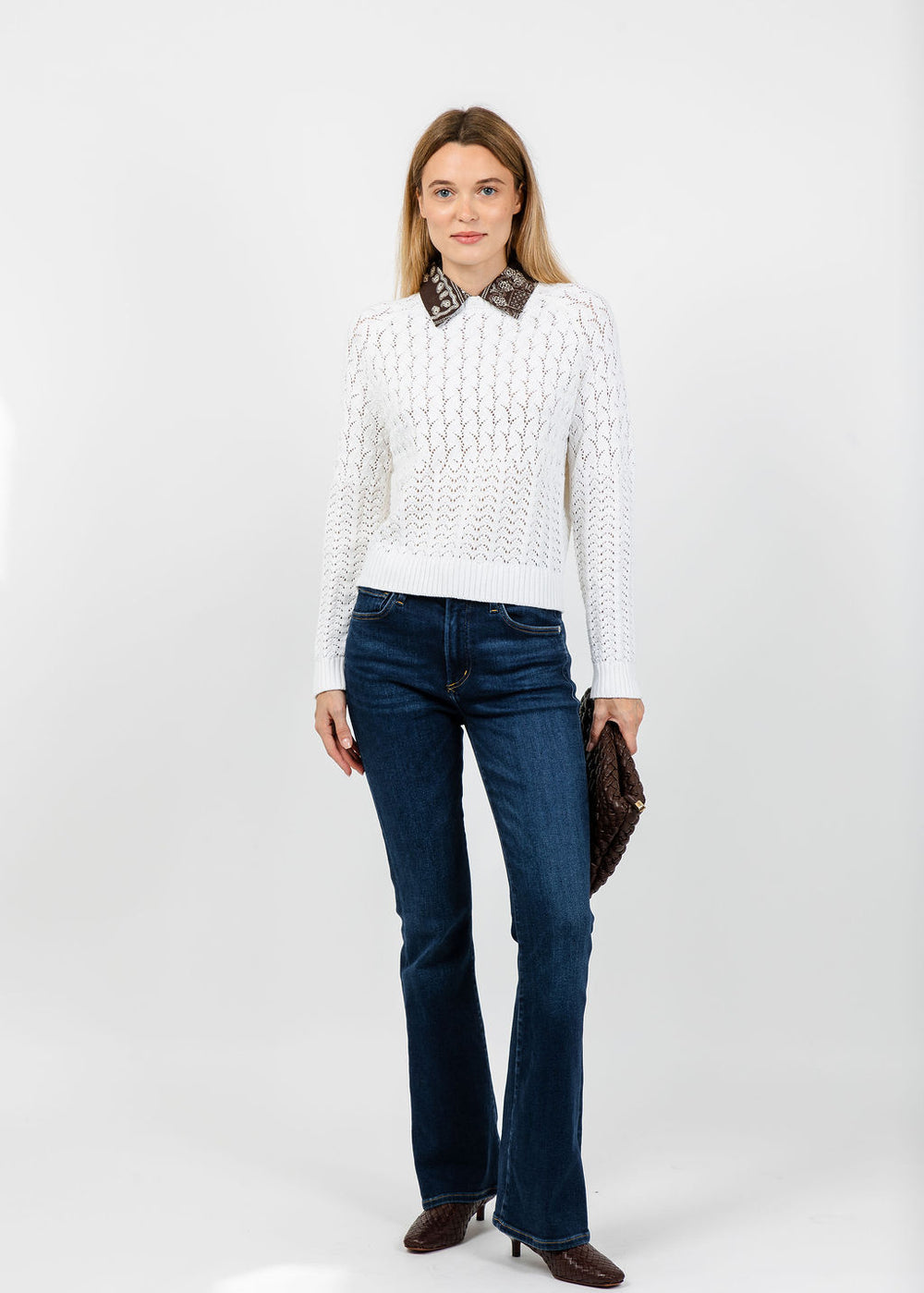 Central Park West Wren Bandana Printed Twofer Sweater in Ivory available at Barbara Katz
