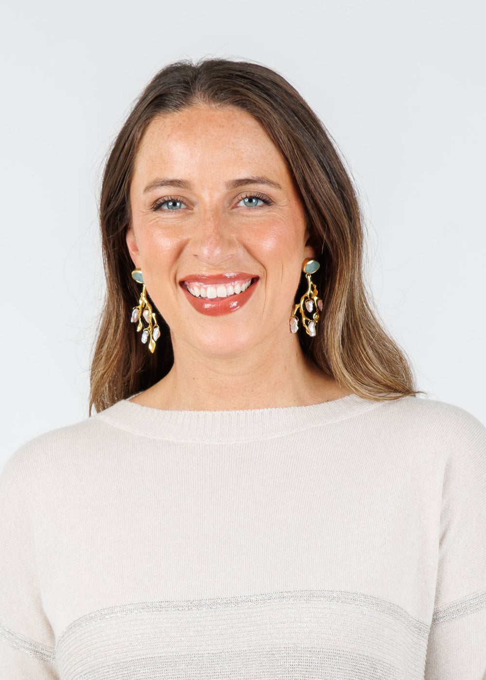 Chan Luu Nicole Branch Pearl Mix Earrings available at Barbara Katz