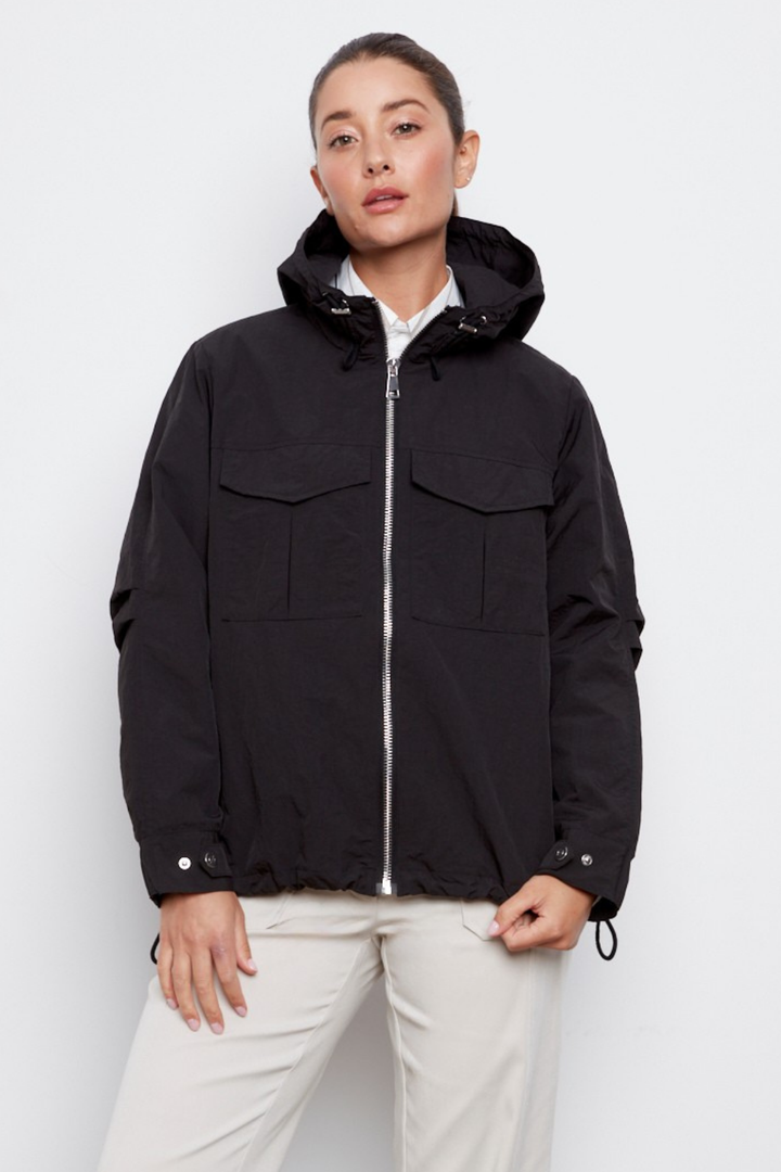 Adroit Atelier Charlie Hooded Zip Front Windbreaker in Black available at Barbara Katz